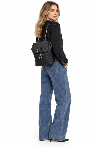 BLACK CAVIAR LEATHER  CC FILIGREE BACKPACK