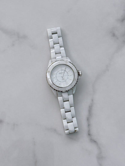 WHITE CERAMIC AND STEEL J12 WATCH 33MM