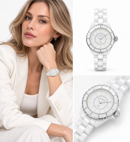 WHITE CERAMIC AND STEEL J12 WATCH 33MM