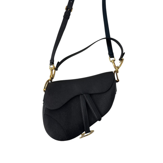 BLACK GRAINED CALFSKIN MEDIUM SADDLE BAG WITH STRAP