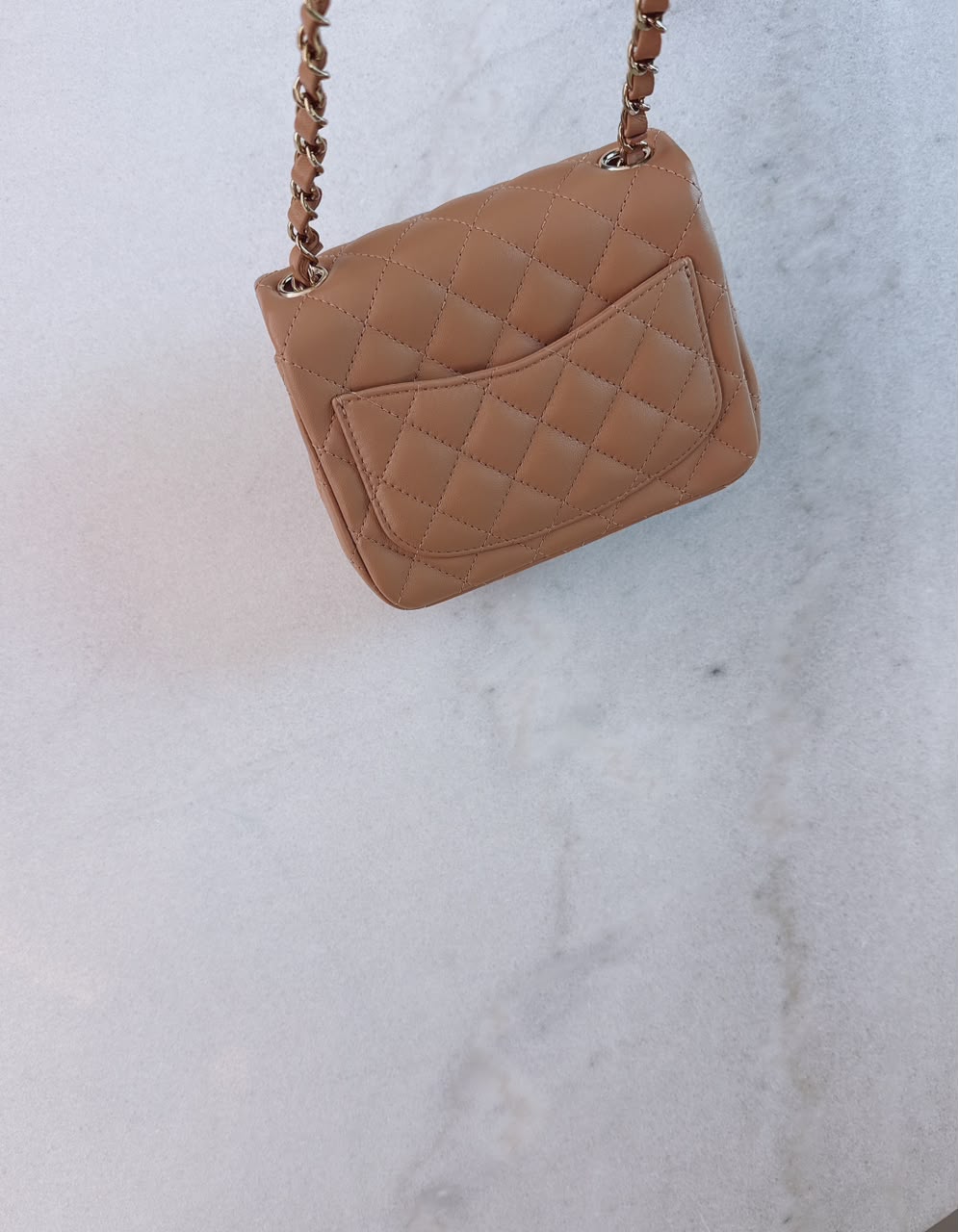 CARAMEL QUILTED LAMBSKIN LEATHER CLASSIC MINI SQUARE FLAP BAG