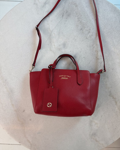 RED LEATHER MINI SWING TOTE BAG