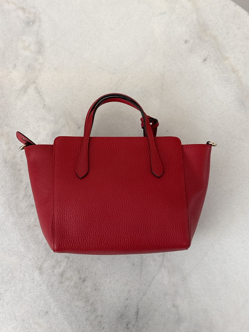 RED LEATHER MINI SWING TOTE BAG