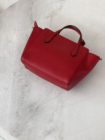 RED LEATHER MINI SWING TOTE BAG