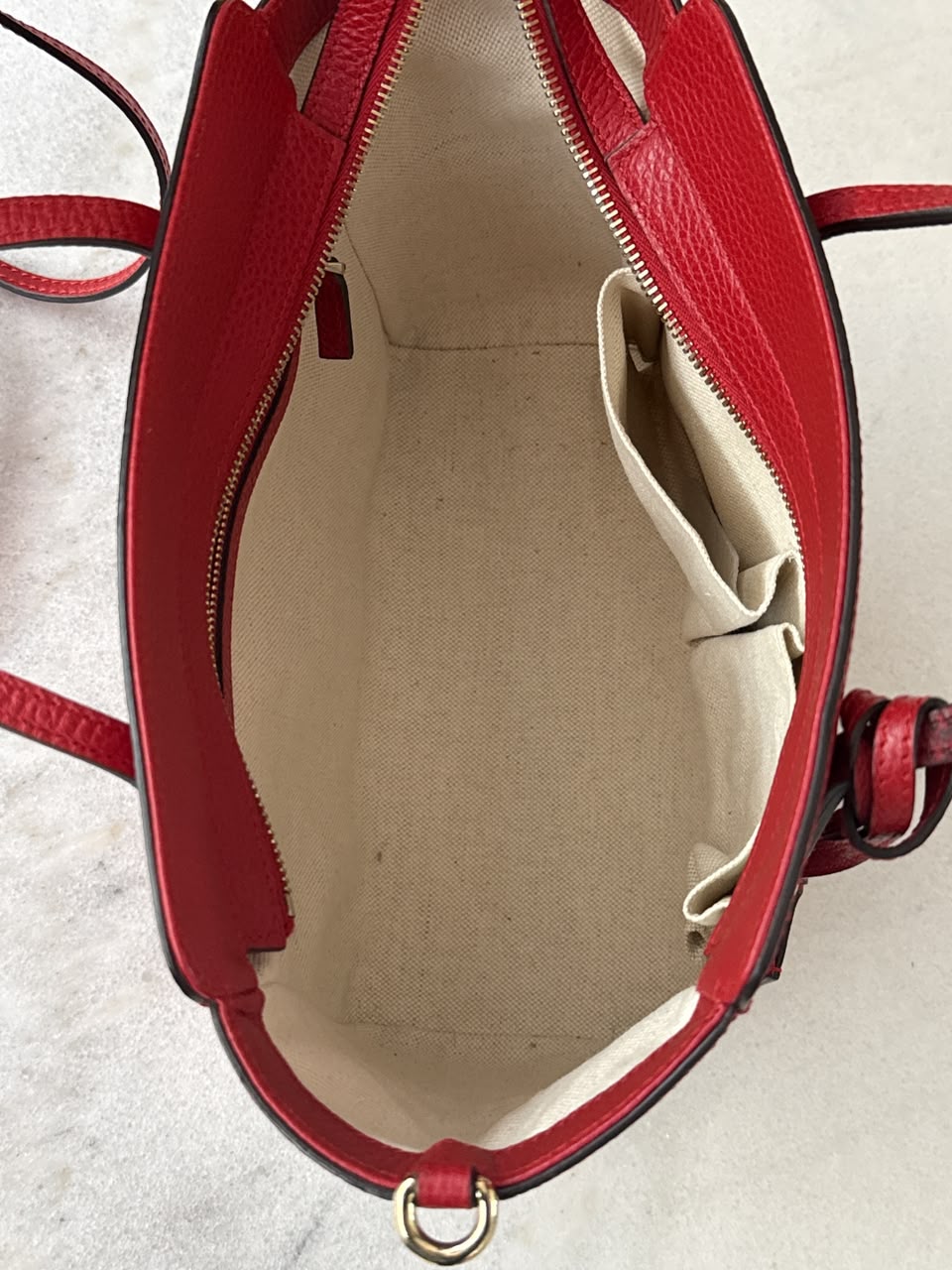 RED LEATHER MINI SWING TOTE BAG
