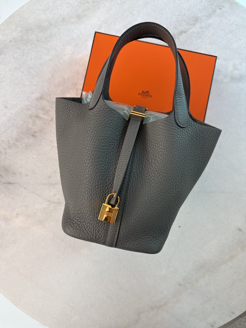GRIS MEYER PICOTIN 18 CLEMENCE LEATHER GOLD HARDWARE
