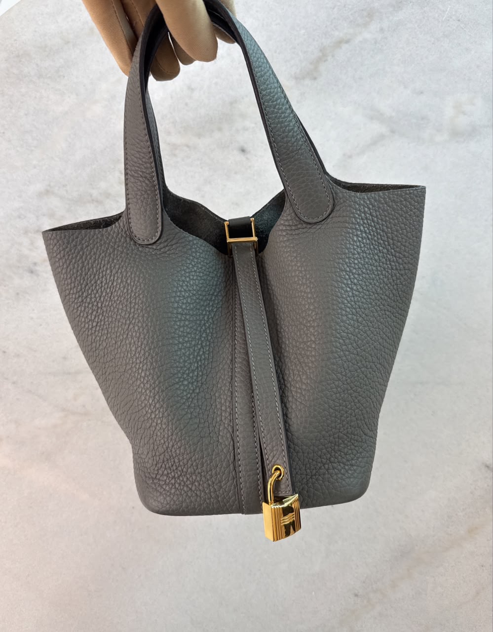 GRIS MEYER PICOTIN 18 CLEMENCE LEATHER GOLD HARDWARE