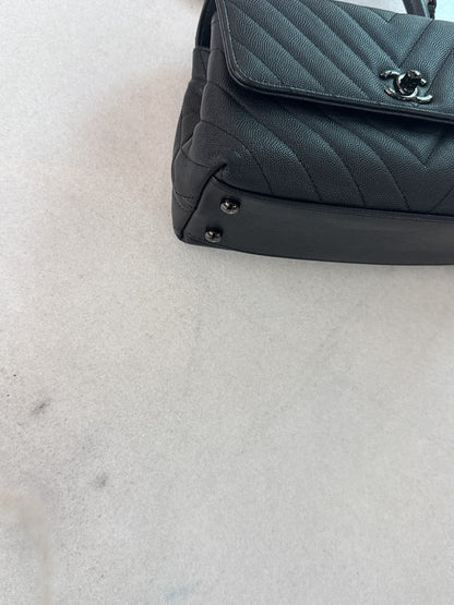 BLACK CHEVRON CAVIAR LEATHER MINI SO BLACK COCO TOP HANDLE BAG