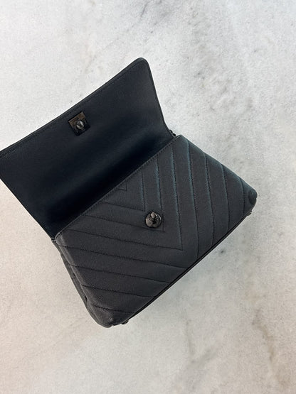 BLACK CHEVRON CAVIAR LEATHER MINI SO BLACK COCO TOP HANDLE BAG