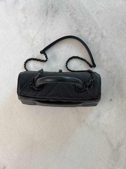 BLACK CHEVRON CAVIAR LEATHER MINI SO BLACK COCO TOP HANDLE BAG