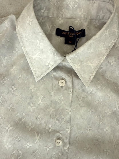 LIGHT GRAY SILK MONOGRAM CLOUD SLEEVELESS SHIRT 34
