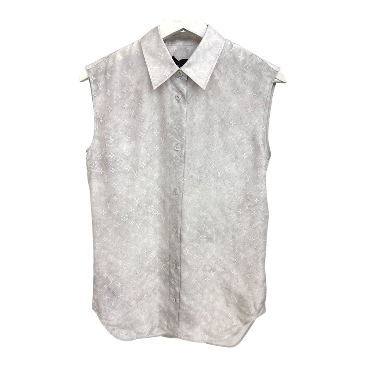 LIGHT GRAY SILK MONOGRAM CLOUD SLEEVELESS SHIRT 34