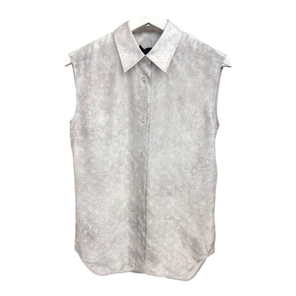 LIGHT GRAY SILK MONOGRAM CLOUD SLEEVELESS SHIRT 34