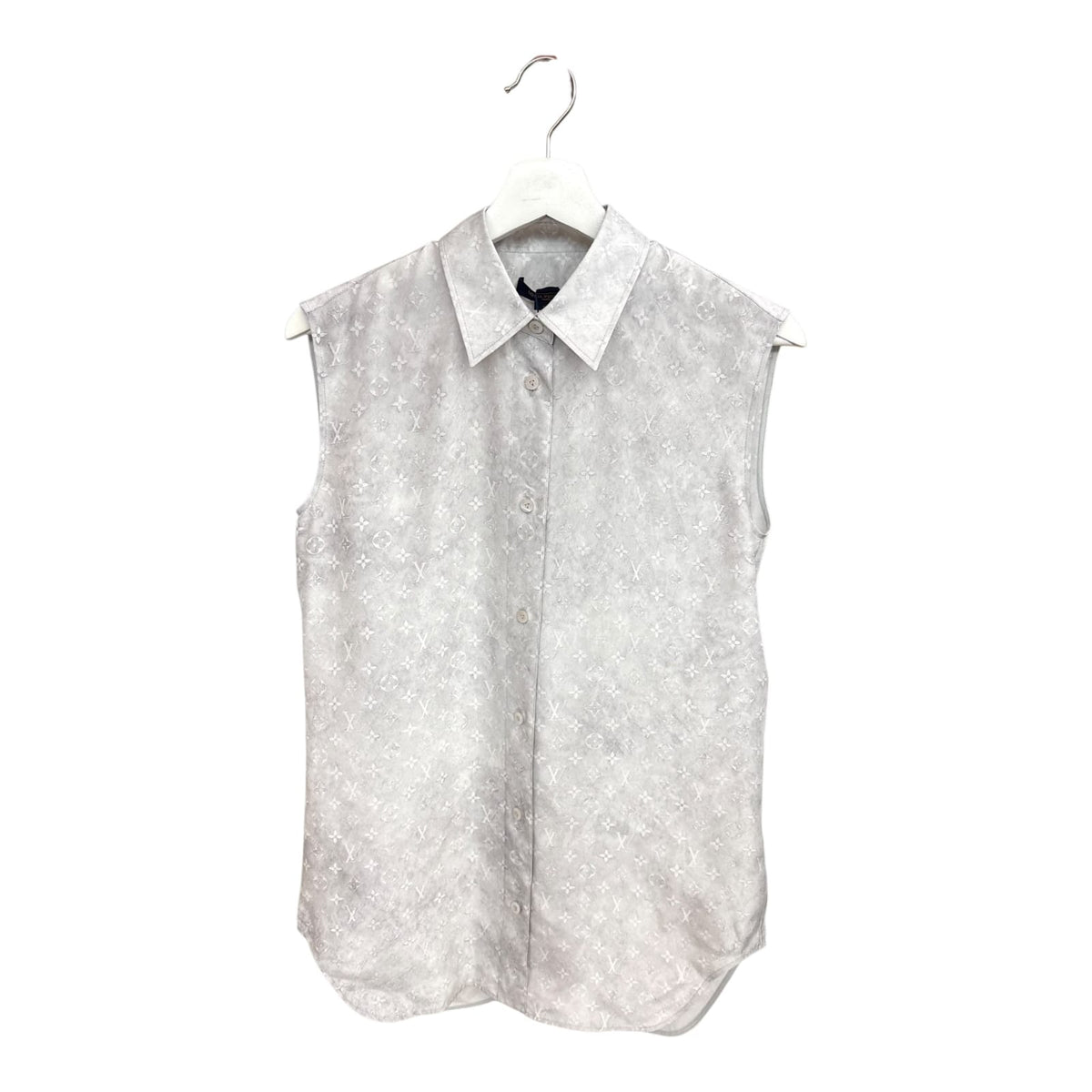 LIGHT GRAY SILK MONOGRAM CLOUD SLEEVELESS SHIRT 34