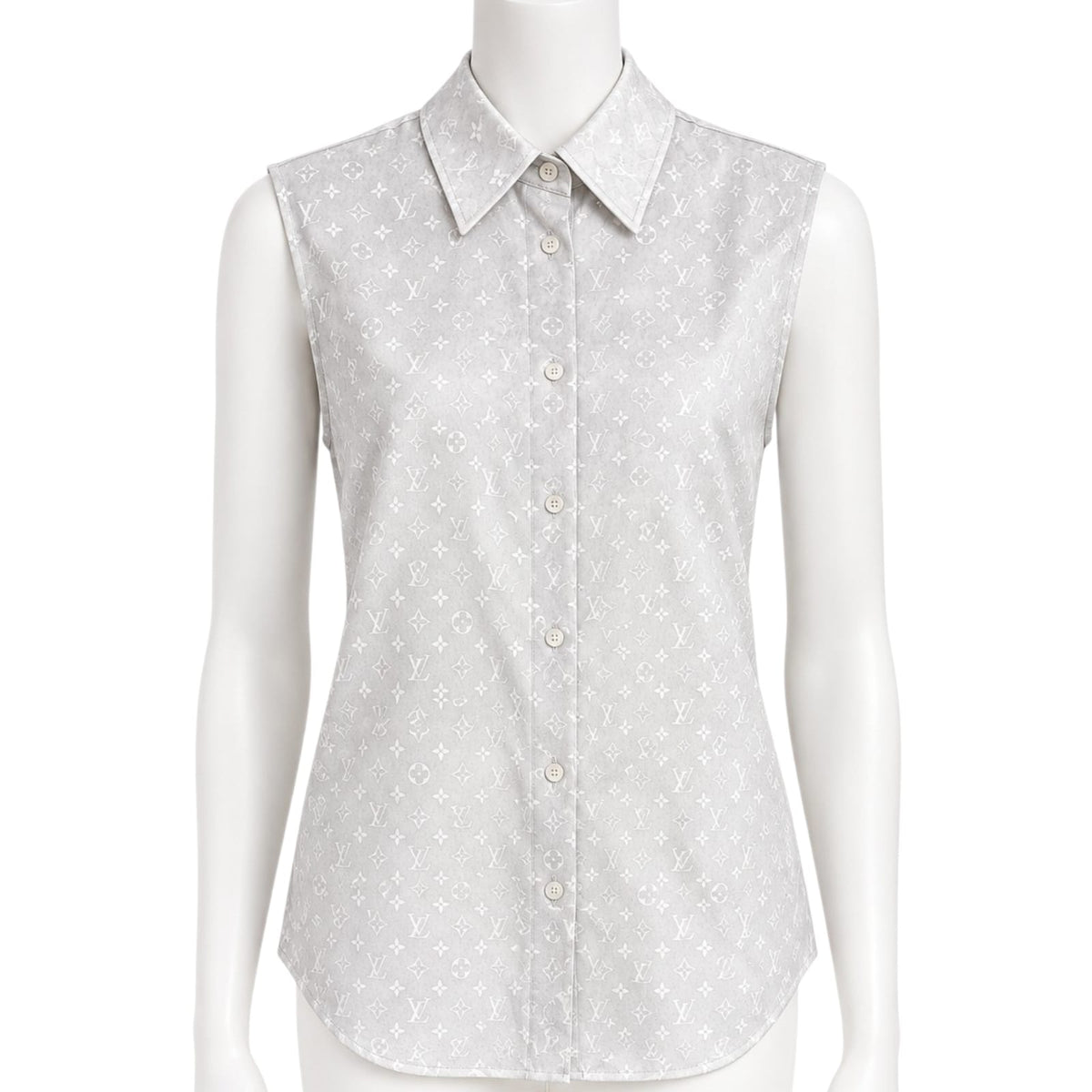 LIGHT GRAY SILK MONOGRAM CLOUD SLEEVELESS SHIRT 34