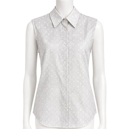 LIGHT GRAY SILK MONOGRAM CLOUD SLEEVELESS SHIRT 34
