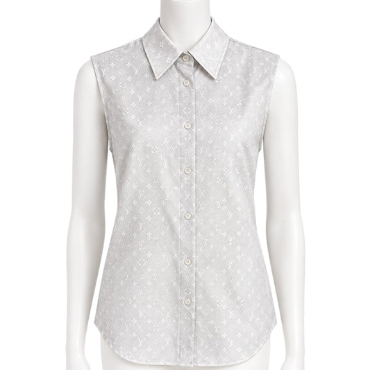 LIGHT GRAY SILK MONOGRAM CLOUD SLEEVELESS SHIRT 34