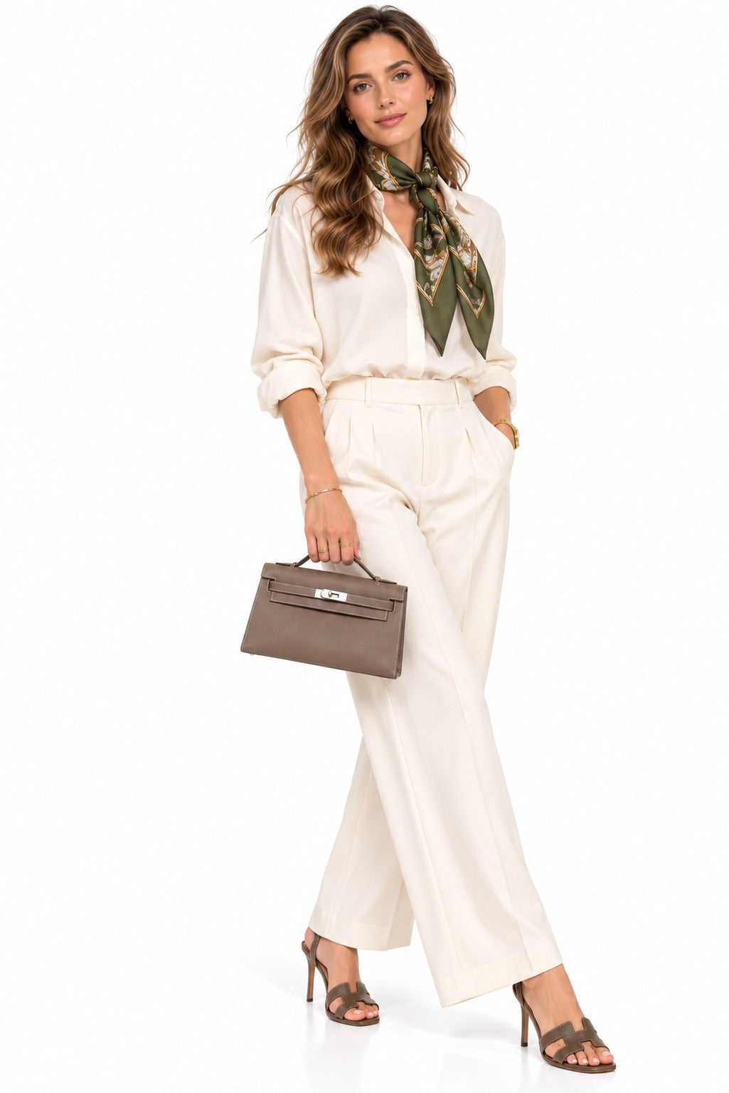 ETOUPE KELLY POCHETTE SWIFT LEATHER PALLADIUM HARDWARE
