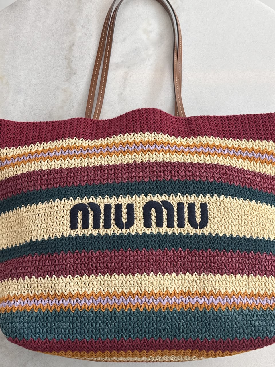 MULTICOLOR STRIPED WOVEN RAFFIA-EFFECT TOTE BAG