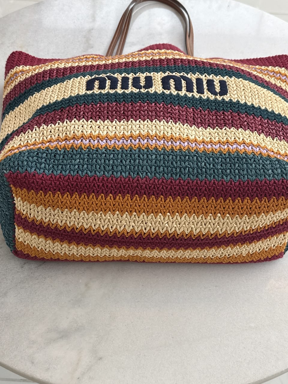 MULTICOLOR STRIPED WOVEN RAFFIA-EFFECT TOTE BAG