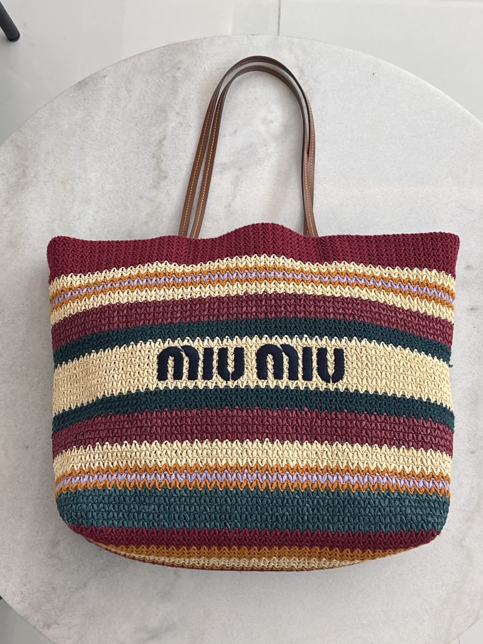 MULTICOLOR STRIPED WOVEN RAFFIA-EFFECT TOTE BAG