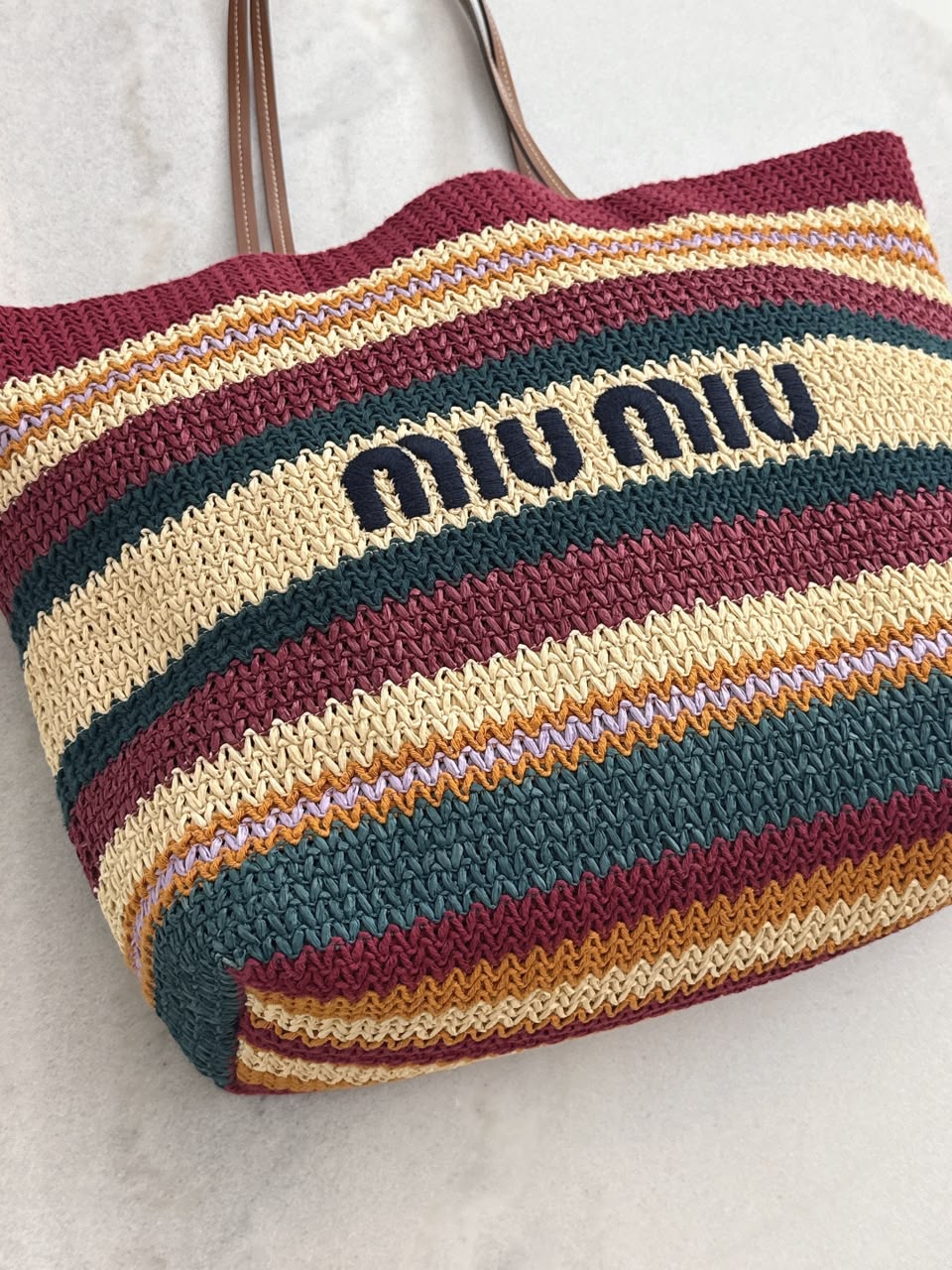 MULTICOLOR STRIPED WOVEN RAFFIA-EFFECT TOTE BAG