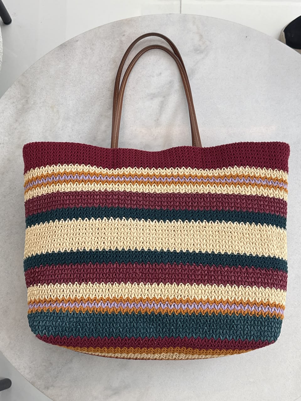MULTICOLOR STRIPED WOVEN RAFFIA-EFFECT TOTE BAG