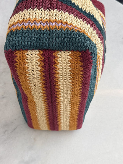 MULTICOLOR STRIPED WOVEN RAFFIA-EFFECT TOTE BAG