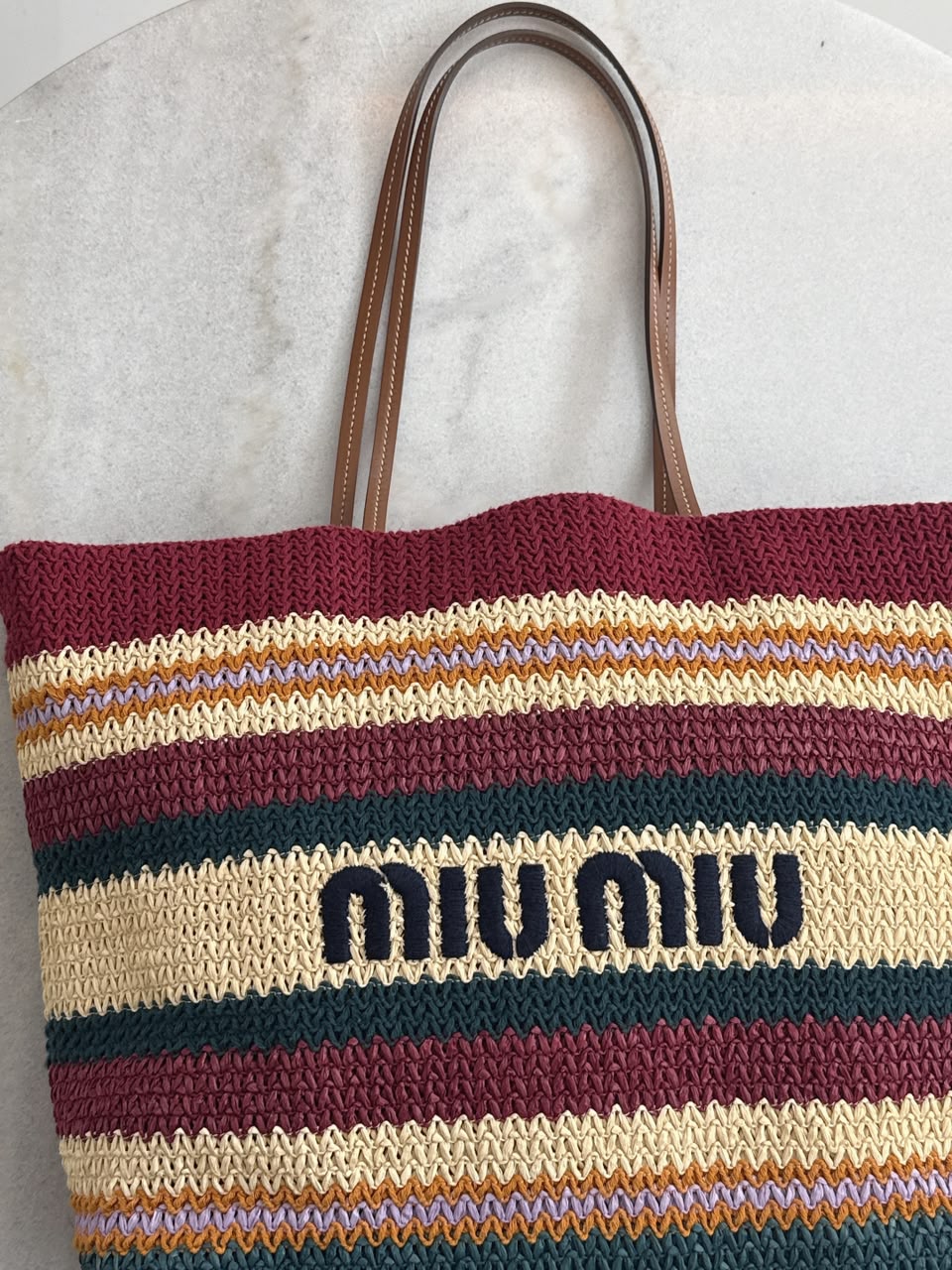 MULTICOLOR STRIPED WOVEN RAFFIA-EFFECT TOTE BAG