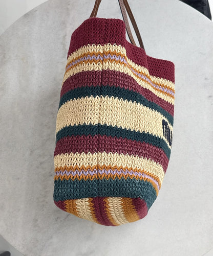 MULTICOLOR STRIPED WOVEN RAFFIA-EFFECT TOTE BAG