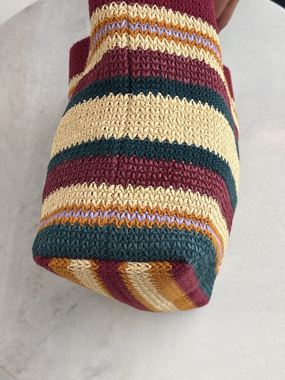 MULTICOLOR STRIPED WOVEN RAFFIA-EFFECT TOTE BAG