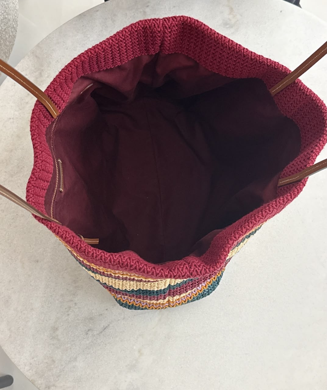 MULTICOLOR STRIPED WOVEN RAFFIA-EFFECT TOTE BAG