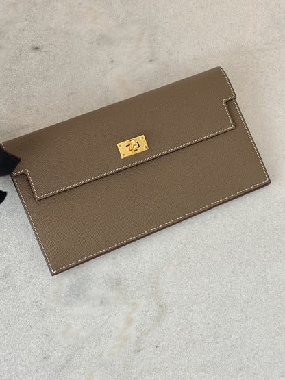 ETOUPE KELLY POCKET MADAME CALFKIN LONG WALLET