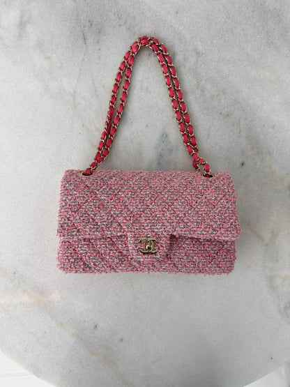 PINK TWEED MEDIUM CLASSIC DOUBLE FLAP BAG