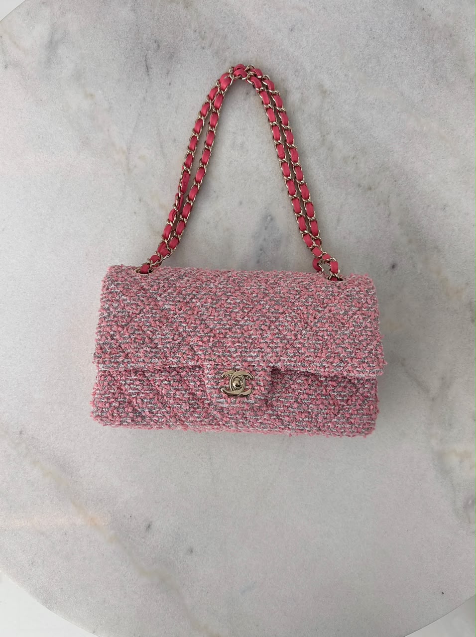 PINK TWEED MEDIUM CLASSIC DOUBLE FLAP BAG