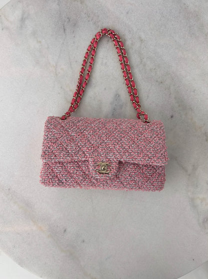 PINK TWEED MEDIUM CLASSIC DOUBLE FLAP BAG