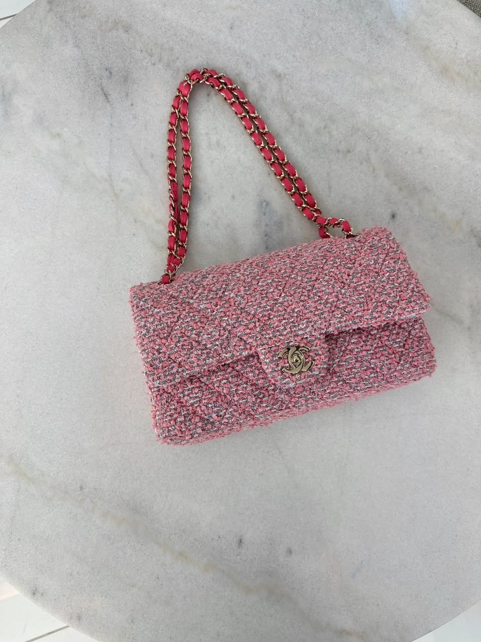 PINK TWEED MEDIUM CLASSIC DOUBLE FLAP BAG