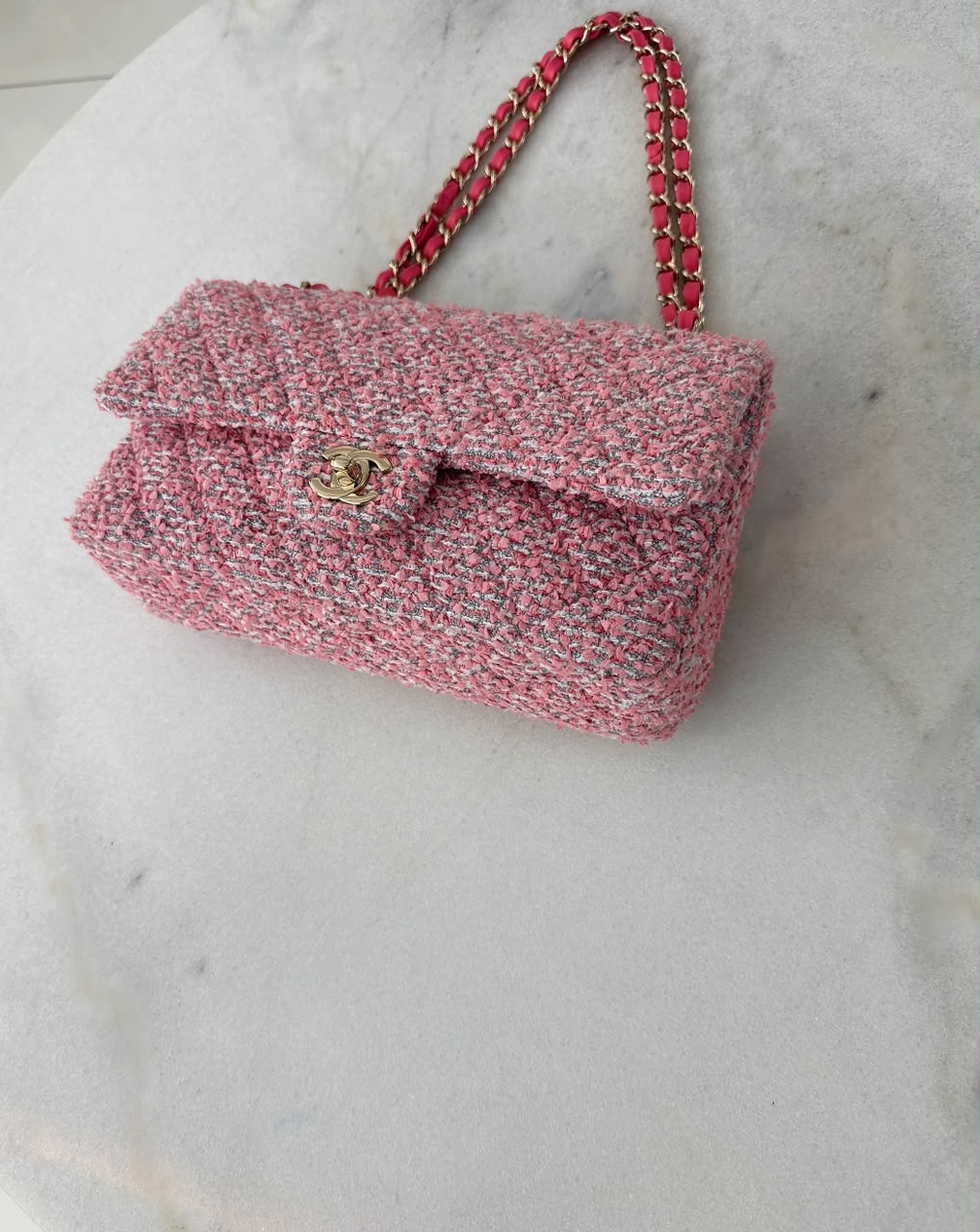 PINK TWEED MEDIUM CLASSIC DOUBLE FLAP BAG