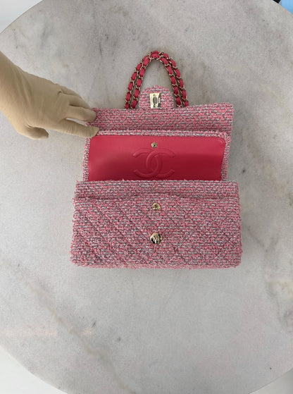 PINK TWEED MEDIUM CLASSIC DOUBLE FLAP BAG