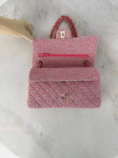 PINK TWEED MEDIUM CLASSIC DOUBLE FLAP BAG