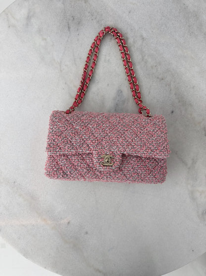 PINK TWEED MEDIUM CLASSIC DOUBLE FLAP BAG