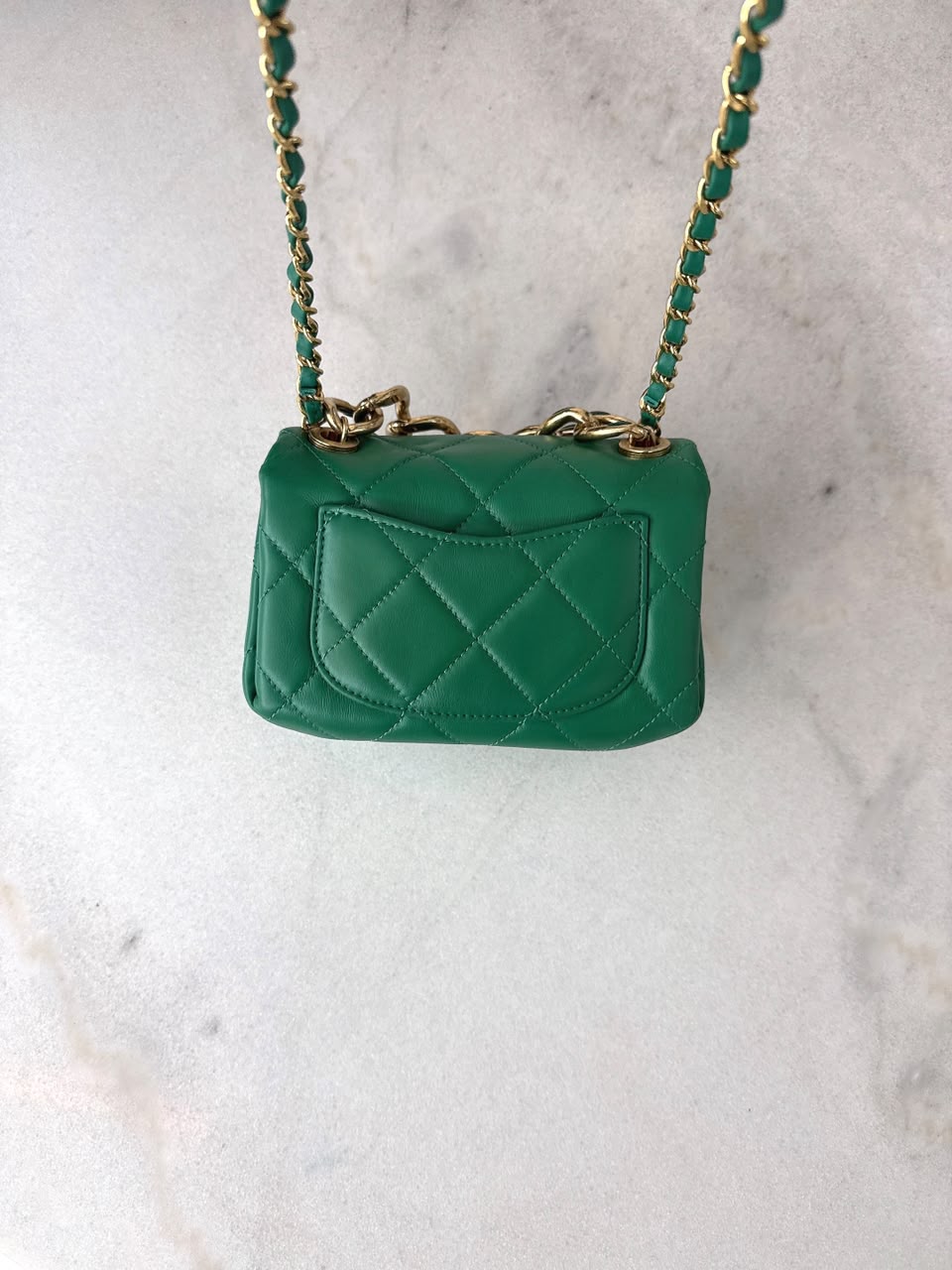 GREEN LAMBSKIN QUILTED COLOR MATCH MINI FLAP BAG GOLD HARDWARE