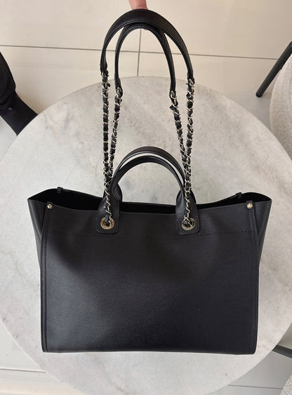 BLACK CAVIAR STUDDED LARGE DEAUVILLE TOTE BAG