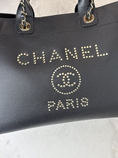BLACK CAVIAR STUDDED LARGE DEAUVILLE TOTE BAG
