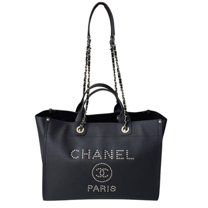 BLACK CAVIAR STUDDED LARGE DEAUVILLE TOTE BAG