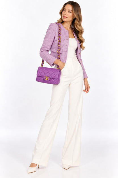 PURPLE LAMBSKIN LEATHER MINI CANDY CHAIN FLAP BAG