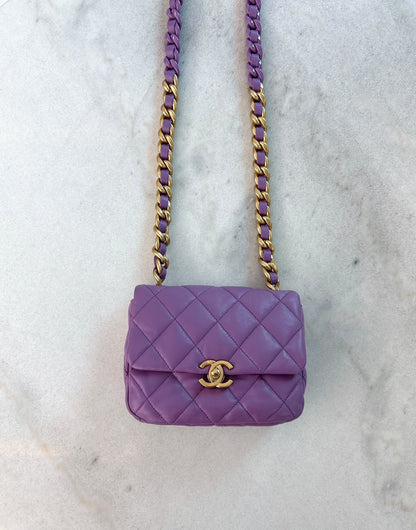 PURPLE LAMBSKIN LEATHER MINI CANDY CHAIN FLAP BAG