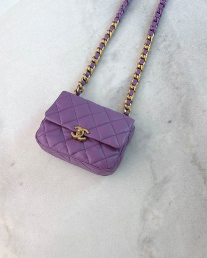 PURPLE LAMBSKIN LEATHER MINI CANDY CHAIN FLAP BAG