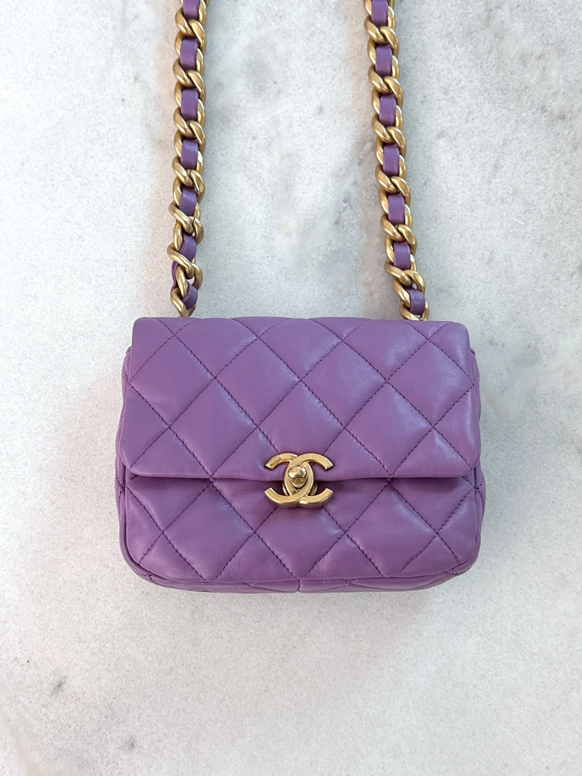 PURPLE LAMBSKIN LEATHER MINI CANDY CHAIN FLAP BAG