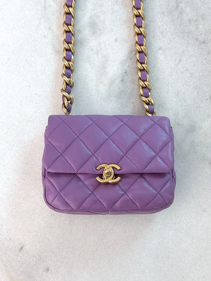 PURPLE LAMBSKIN LEATHER MINI CANDY CHAIN FLAP BAG